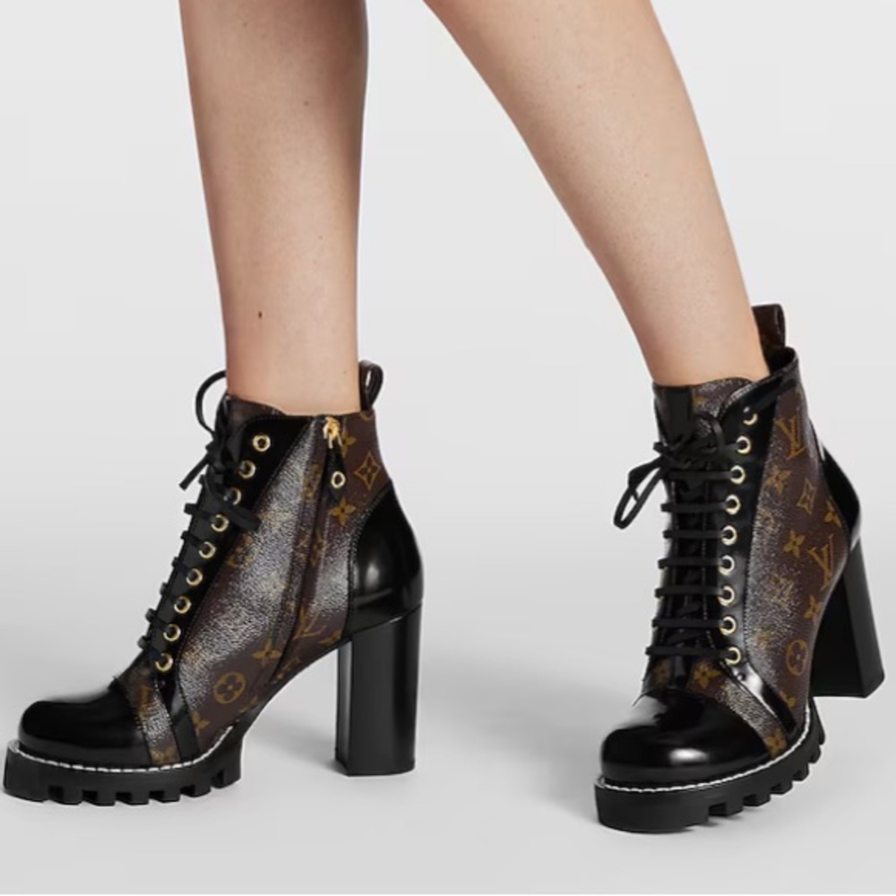 Authentic Louis Vuitton Star Trail Monogram Canvas Heeled Ankle Boots